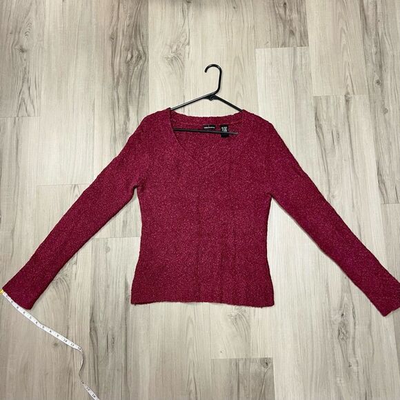 90’s Moda international x Victoria’s Secret Burgundy v neck stretch sweater sz L - Picture 11 of 13